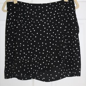 black polka dot asymmetrical skirt with ruffle